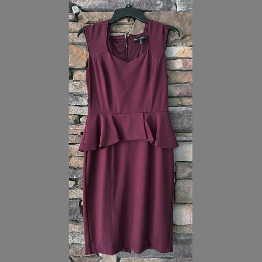 White House Black Market Burgundy Ruffle Sleeveless Sheath Dress Size 6
